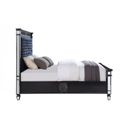 ACME Varian II Eastern King Bed - Mirrored/Dark Navy Blue/Black/Sliver