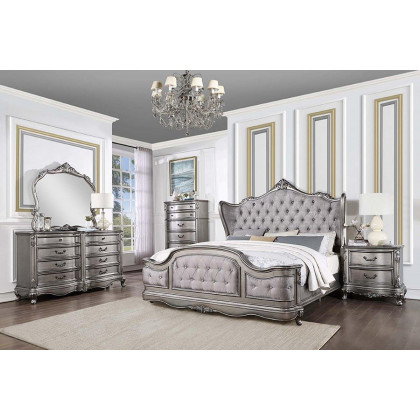 ACME Ariadne EK Bed - Velvet/Antique Platinum