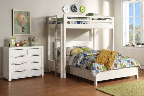ACME™  - Celerina Twin Loft Bed in Weathered White Finish