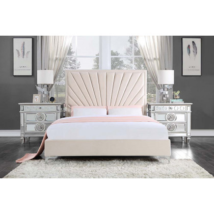 ACME Faiz Queen Bed - Beige Velvet
