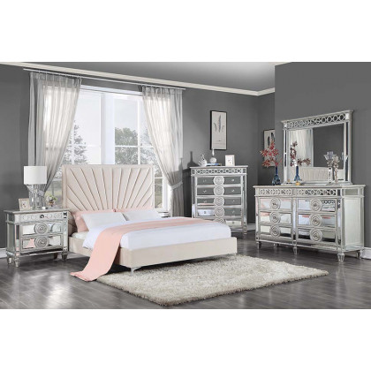 ACME Faiz Queen Bed - Beige Velvet