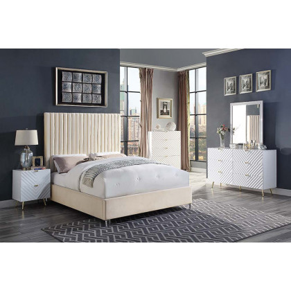 ACME Edzia Queen Bed - Beige Velvet