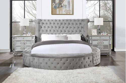 ACME™ Gaiva Bed with Storage in Gray Velvet - Eastern King Size