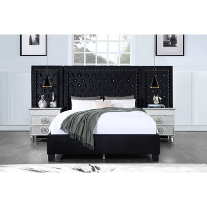 ACME Damazy Bed - Black Velvet, Eastern King Size
