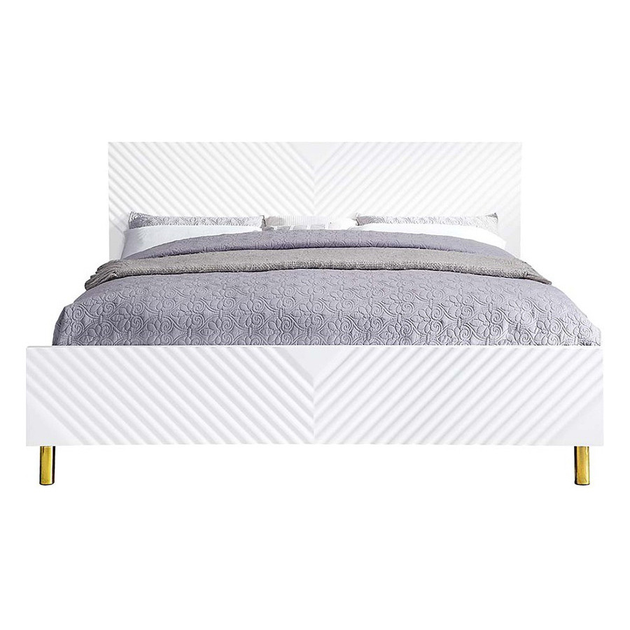 ACME Gaines Bed - White High Gloss Finish, Queen Size