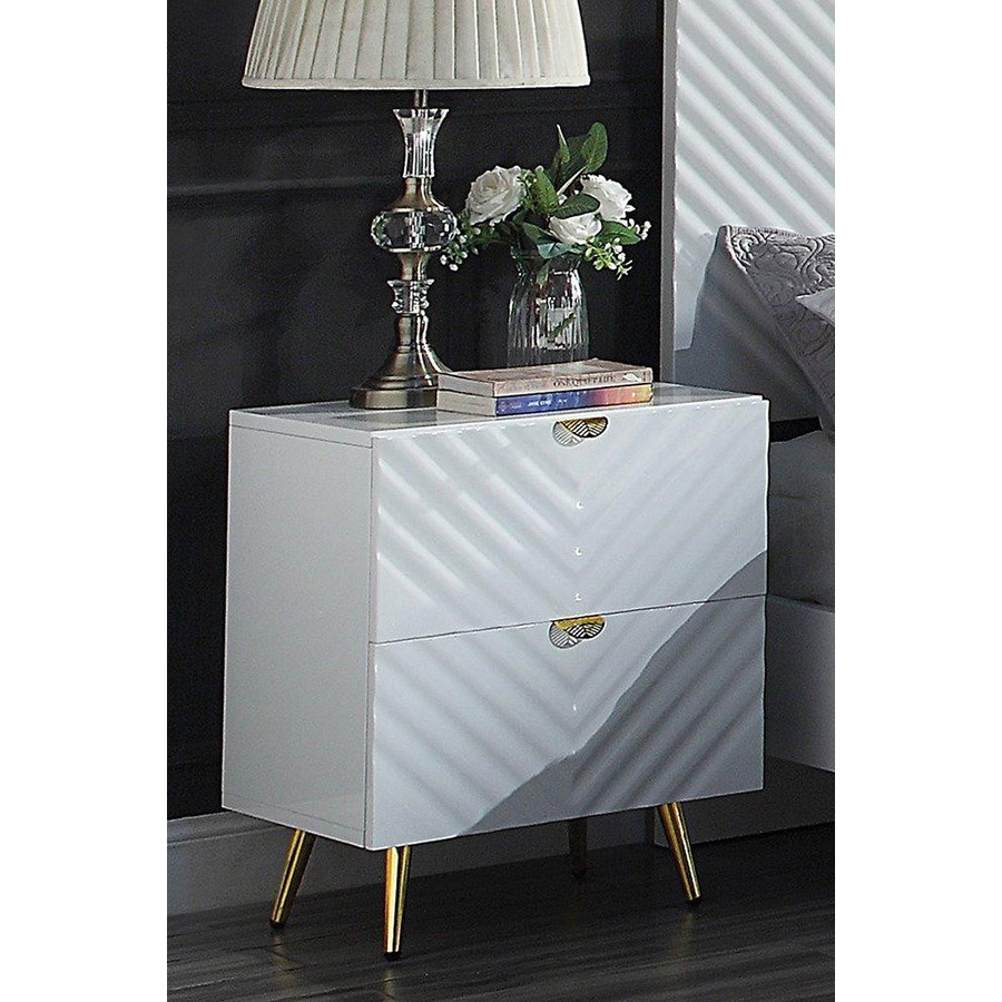 ACME Gaines Nightstand - White High Gloss Finish