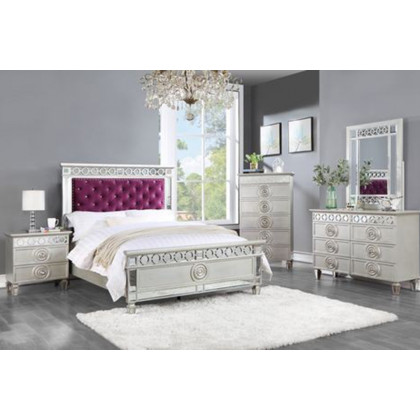 ACME Varian Bed - Burgundy Velvet and Silver, Full Size