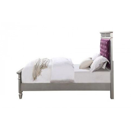 ACME Varian Bed - Burgundy Velvet and Silver, Full Size
