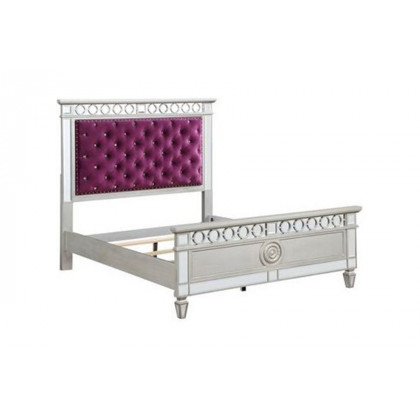 ACME Varian Bed - Burgundy Velvet and Silver, Full Size