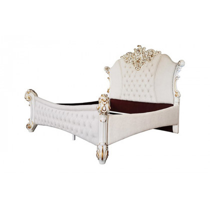 ACME Vendom Bed - Two Tone Ivory Fabric and Antique Pearl Finish, Eastern King Size
