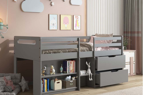 ACME™  - Fabiana Twin Loft Bed with Storage in Gray Finish