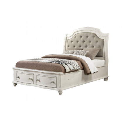 ACME Jaqueline Queen Bed with Storage - Gray Linen/Antique White