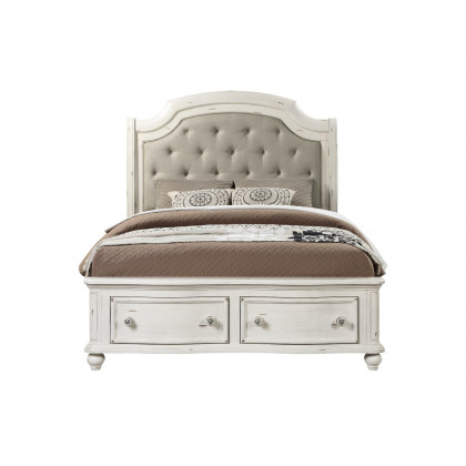ACME Jaqueline Queen Bed with Storage - Gray Linen/Antique White