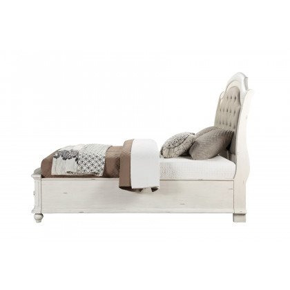 ACME Jaqueline Queen Bed with Storage - Gray Linen/Antique White