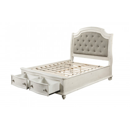 ACME Jaqueline Queen Bed with Storage - Gray Linen/Antique White