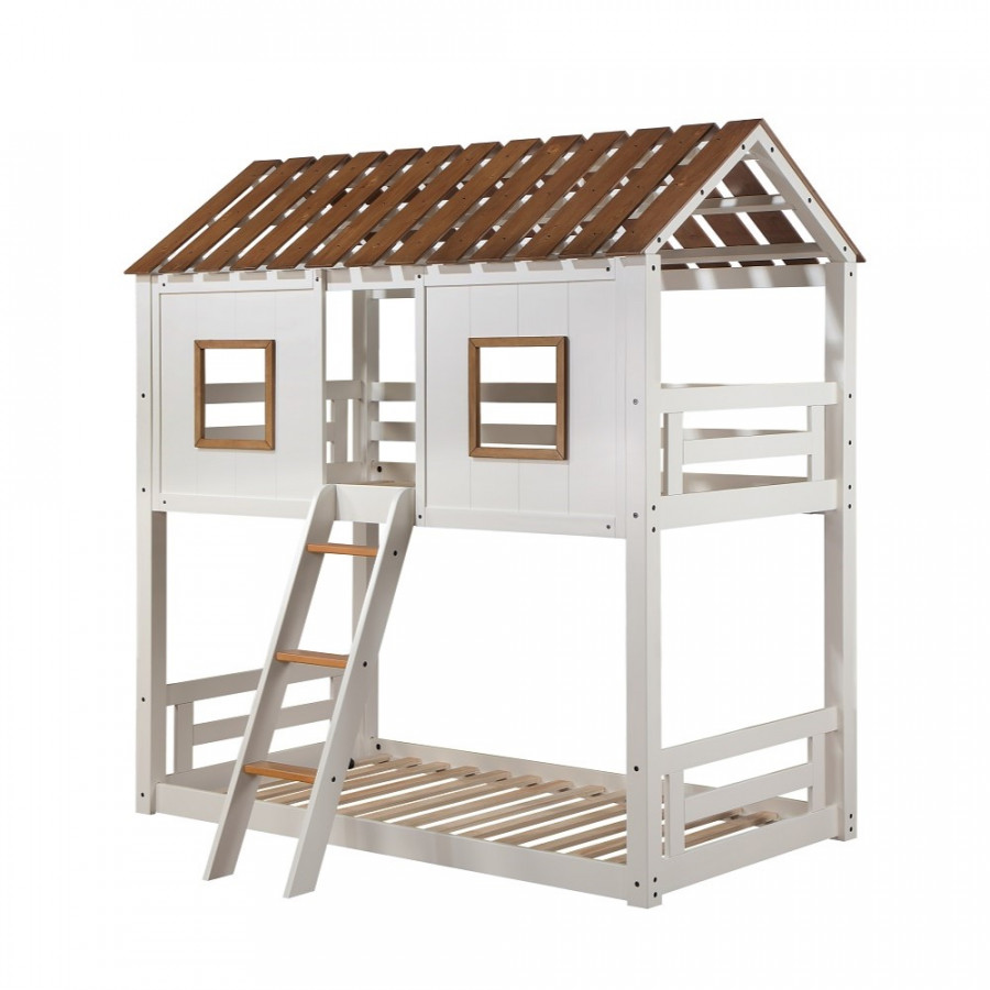 ACME - Inara Twin/Twin Bunk Bed in White/Rustic Oak