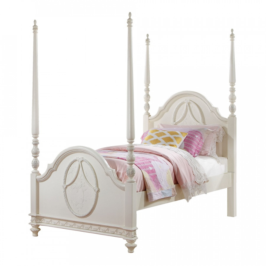 ACME - Dorothy Twin Post Bed in Ivory