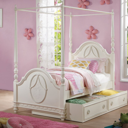 ACME - Dorothy Twin Post Bed in Ivory