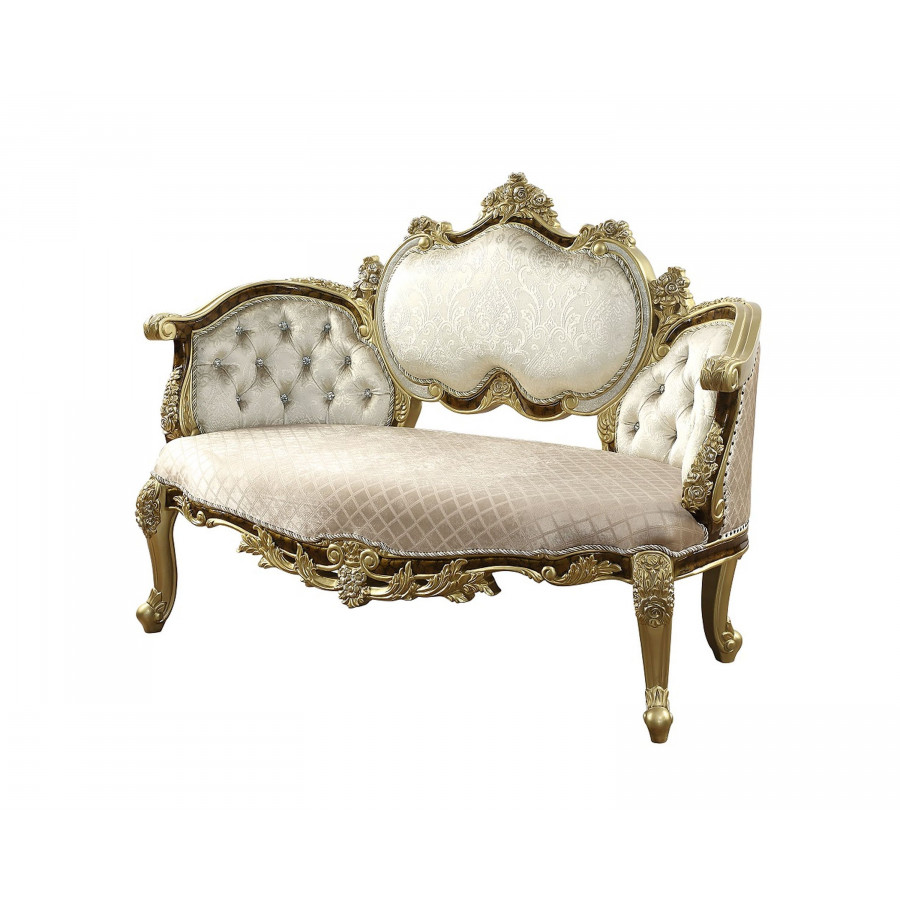 ACME - Desiderius Bench in Beige Antique Gold/Hand Paint Brown