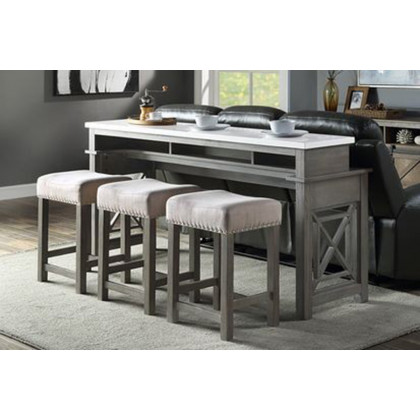 ACME Wandella 4Pc Pk Counter Height Set with USB - Beige and Weathered Gray Finish