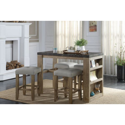 ACME - Charnell Counter Heigh Table in Marble Top/Oak