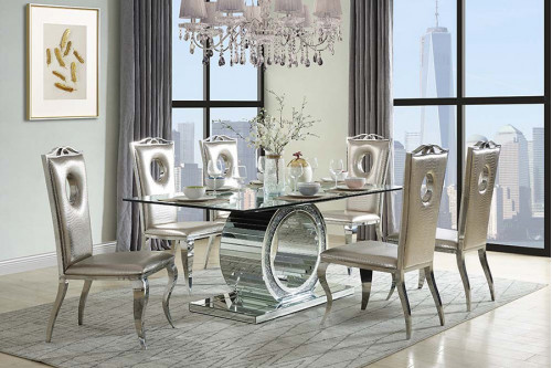 ACME™  - Noralie Dining Table in Mirrored and Faux Diamonds DN00720