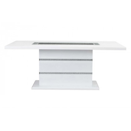 ACME - Elizaveta Dining Table with Pedestal Base in Faux Crystal Diamonds/White High Gloss