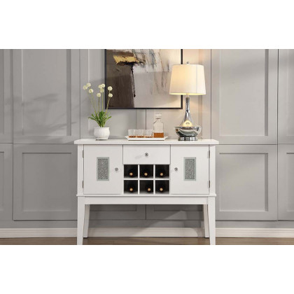 ACME - Elizaveta Server in Faux Crystal Diamonds/White High Gloss