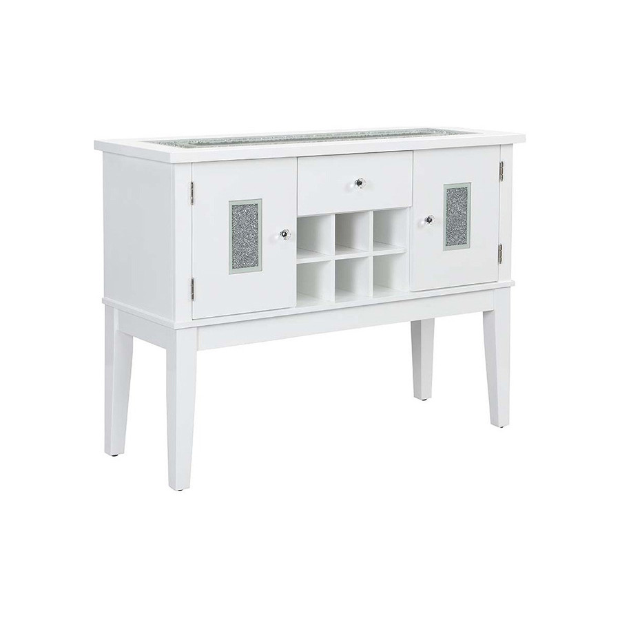 ACME - Elizaveta Server in Faux Crystal Diamonds/White High Gloss