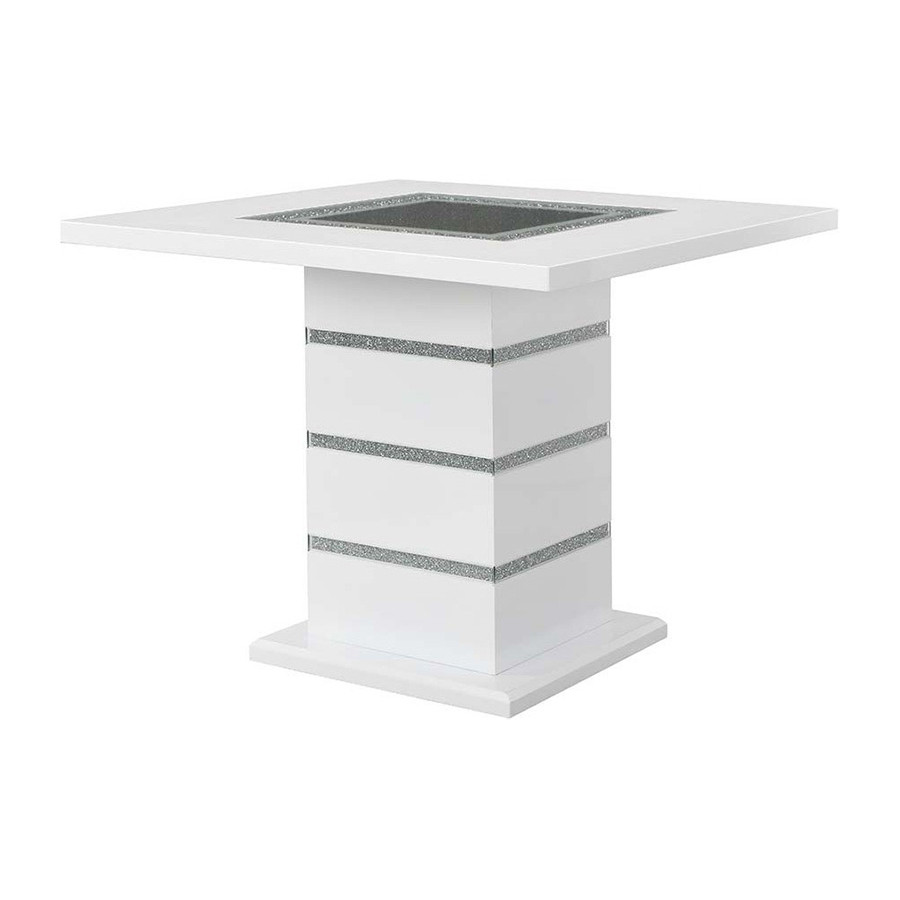 ACME - Elizaveta Counter Height Table with Pedestal Base in Faux Crystal Diamonds/White High Gloss