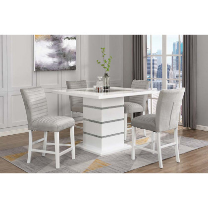 ACME - Elizaveta Counter Height Table with Pedestal Base in Faux Crystal Diamonds/White High Gloss