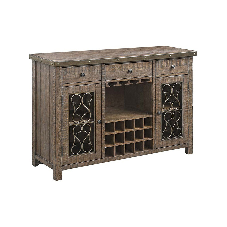 ACME - Raphaela Server with Cup Holder & Wine Rack in Weathered Cherry