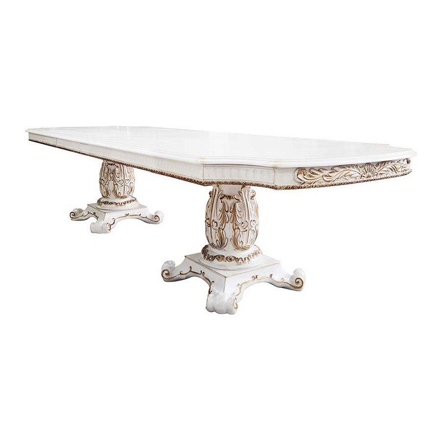 ACME Vendom Dining Table with Double Pedestal - Antique Pearl Finish DN01346