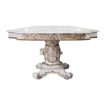 ACME Vendom Dining Table with Double Pedestal - Antique Pearl Finish DN01346