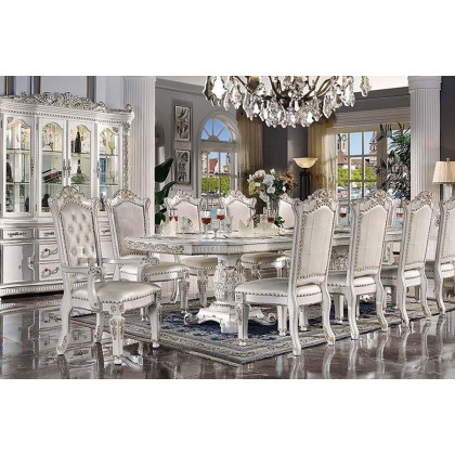 ACME Vendom Dining Table with Double Pedestal - Antique Pearl Finish DN01346