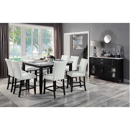 ACME - Hussein Counter Height Table with Marble Top in Marble Top/Black