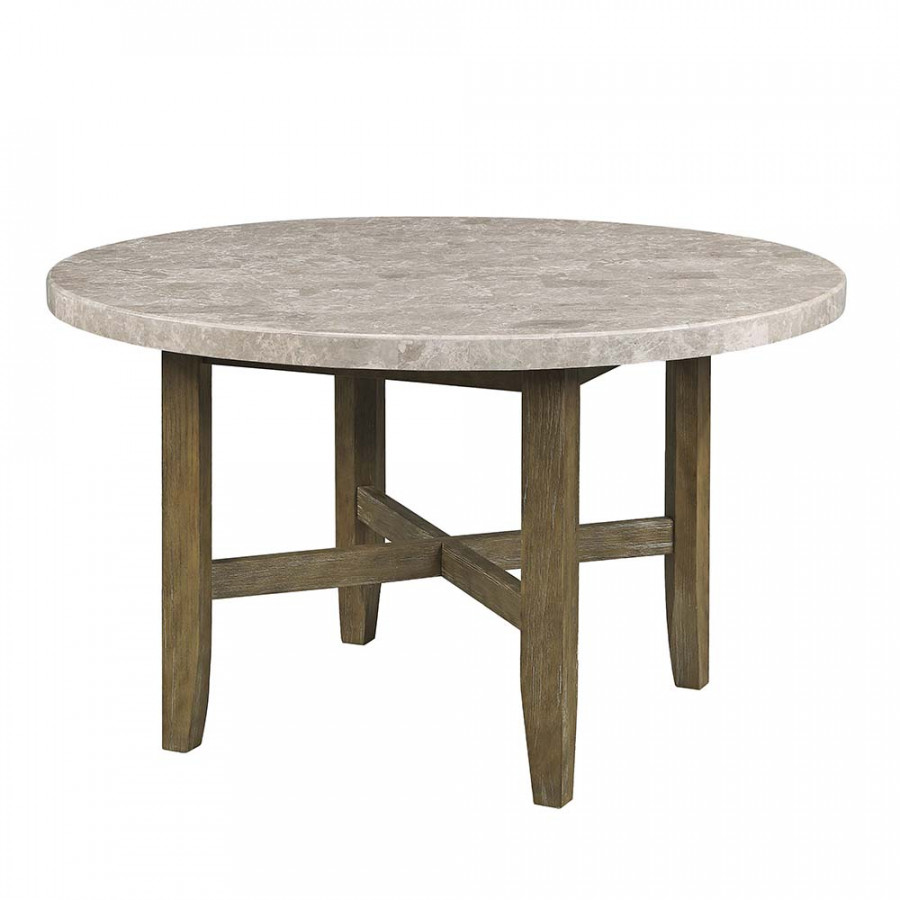 ACME - Karsen Dining Table with Marble Top in Natural Marble Top/Rustic Oak