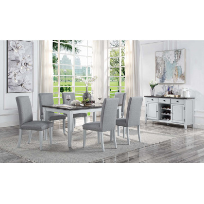 ACME - Lanton Dining Table in Natural Marble/Antique White