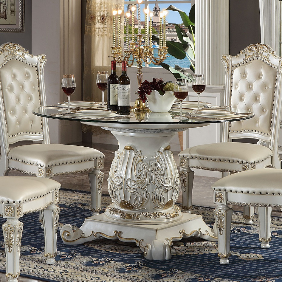 ACME - Vendome Round Dining Table with Pedestal Base in Antique Pearl (DN01524)