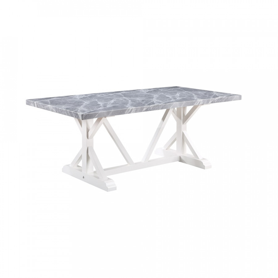 ACME - Hollyn Dining Table with Engineered Stone Top in Engineering Stone/White