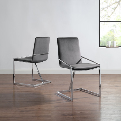 ACME - Zlatan Side Chair (Set of 2) in Gray Velvet/Chrome