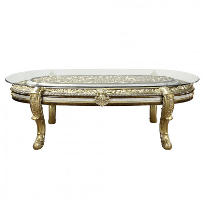 ACME Desiderius Dining Table - Antique Gold/Hand-Painted Brown