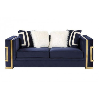 ACME - Virrux Loveseat with 4 Pillows in Blue/Gold