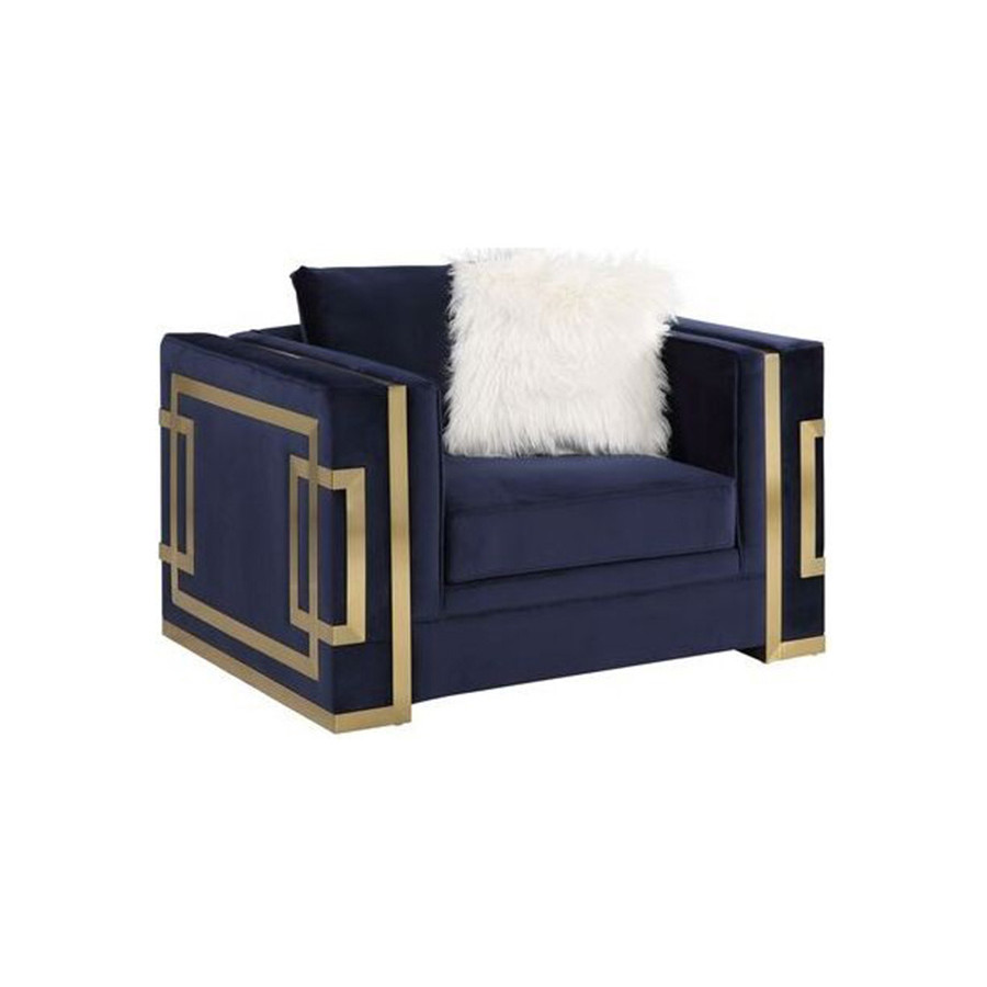 ACME - Virrux Chair with 2 Pillows in Blue/Gold