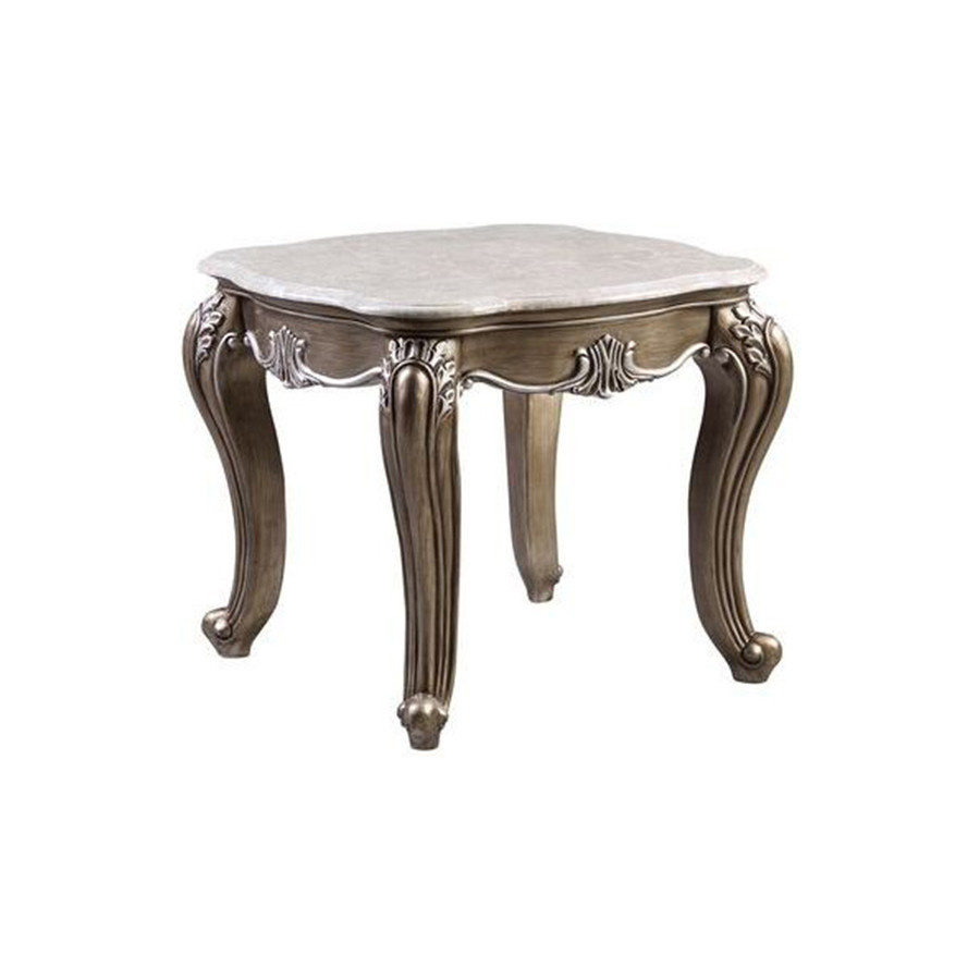 ACME - Elozzol End Table in Marble Top/Antique Bronze