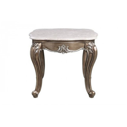 ACME - Elozzol End Table in Marble Top/Antique Bronze