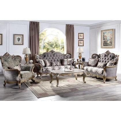 ACME - Elozzol End Table in Marble Top/Antique Bronze