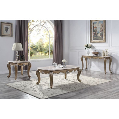 ACME - Elozzol End Table in Marble Top/Antique Bronze