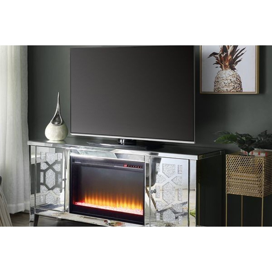 ACME - Noralie TV Stand with Fireplace in Mirrored/Faux Diamonds (LV00312)