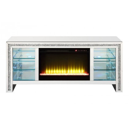 ACME - Noralie TV Stand with Fireplace & Led in Mirrored/Faux Diamonds (LV00317)